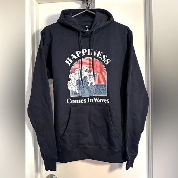 NWT Embrace by Dedicated Happiness Comes in Waves Navy Graphic Hoodie Small - Picture 1 of 7